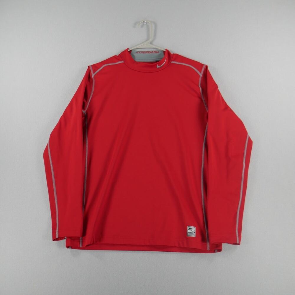 Nike Pro Combat Hyperwarm Fitted T Shirt Men’s‎ Size Large Red Nike Logo Mock